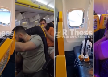 Momente paniku! Dritarja e avionit të Ryanair shkëputet gjatë fluturimit në Selanik, ajri “thith” pasagjerin (VIDEO)