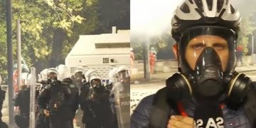 Gazetari i A2 CNN goditet me plumb gome gjatë protestës në Tiranë